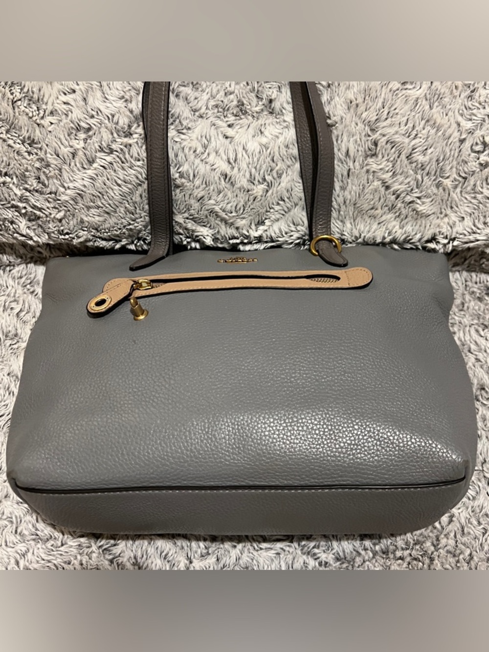 Coach Gray Tote with Tan Accent and Gold Hardware - Picture 4 of 12